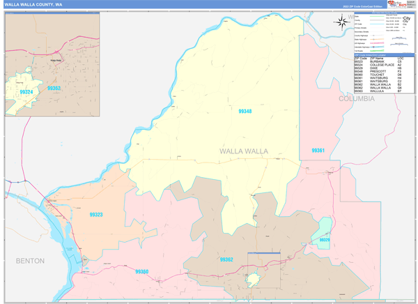 Walla Walla County Wall Map Color Cast Style